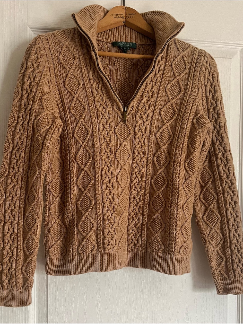 Ralph Lauren women’s  Cable-Knit Half-Zip Sweater camel  small. 100% cotton